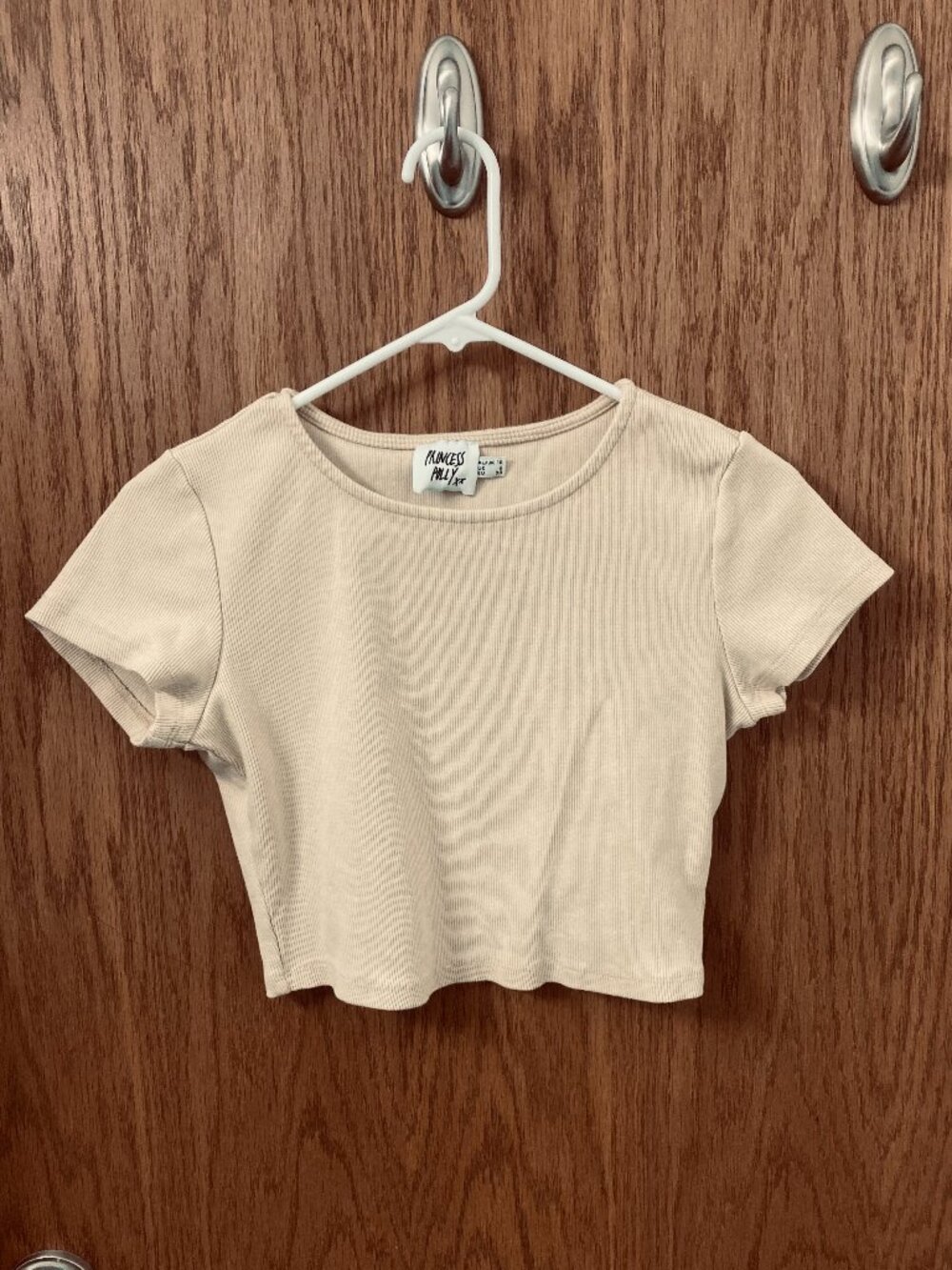 Princess Polly Organic Cotton Classic Ribbed Crop Cream Tee - 6